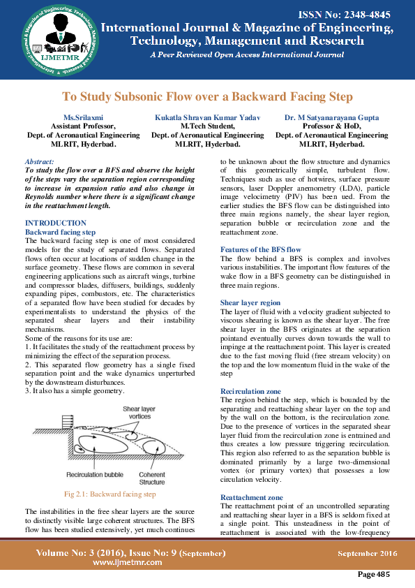 (PDF) To Study Subsonic Flow over a Backward Facing Step