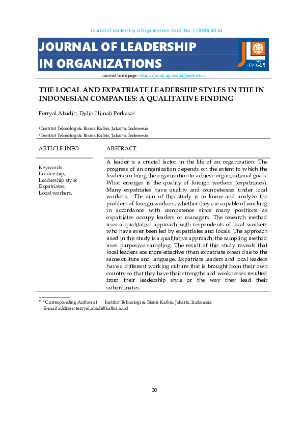 (PDF) The Local and Expatriate Leadership Styles in the in Indonesian ...