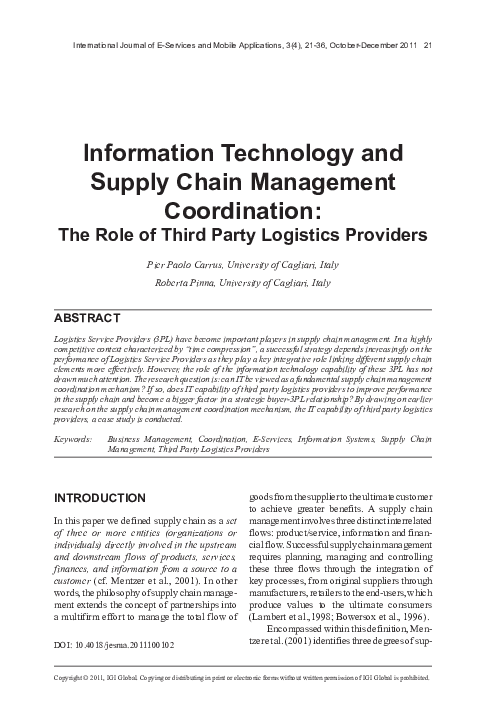(PDF) Information Technology and Supply Chain Management Coordination
