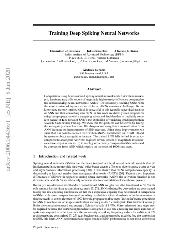 (PDF) Training Deep Spiking Neural Networks