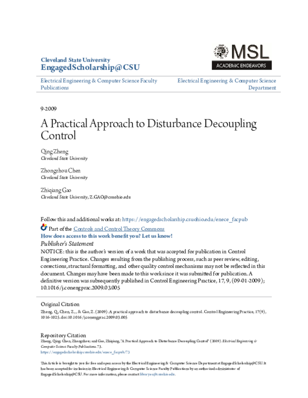 (PDF) A practical approach to disturbance decoupling control
