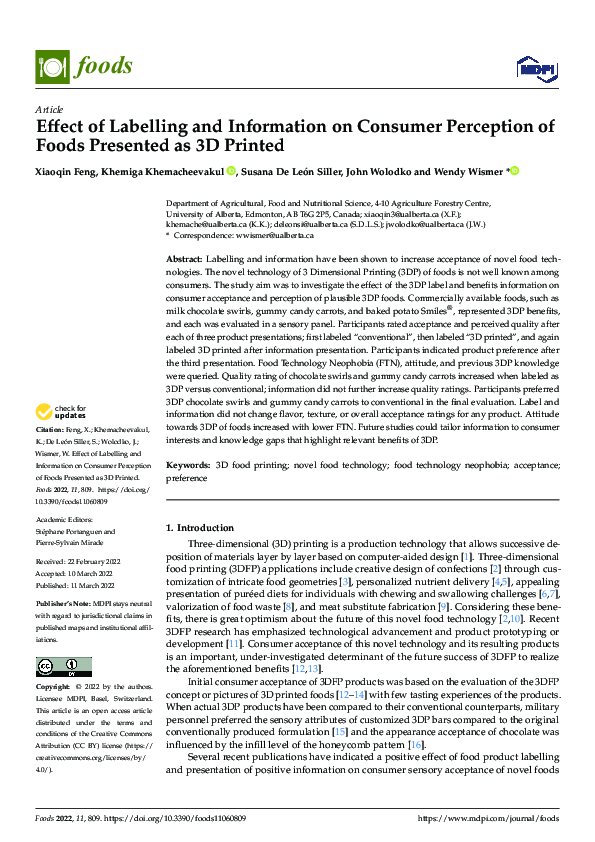 (PDF) Effect of Labelling and Information on Consumer Perception of ...
