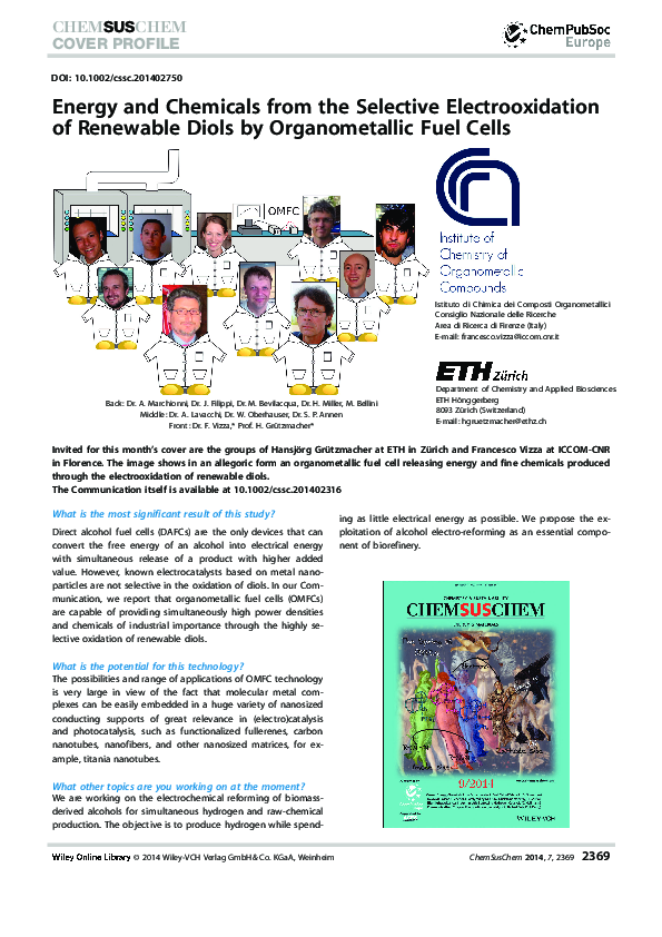 Energy and chemicals from the selective electrooxidation of renewable diols by organometallic fuel cells
