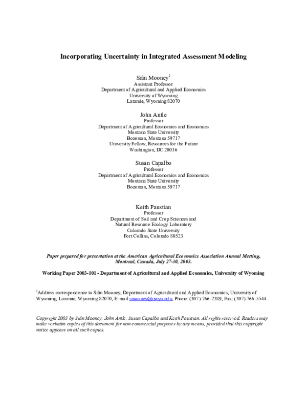 (PDF) Incorporating Uncertainty in Integrated Assessment Modeling