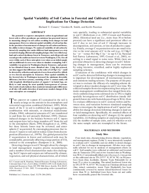 (PDF) Spatial Variability of Soil Carbon in Forested and Cultivated Sites