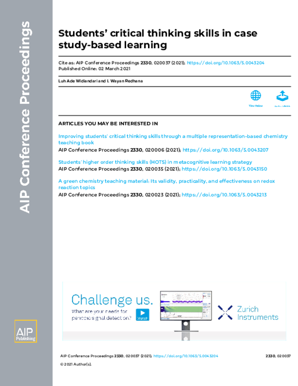 (PDF) Students’ critical thinking skills in case study-based learning