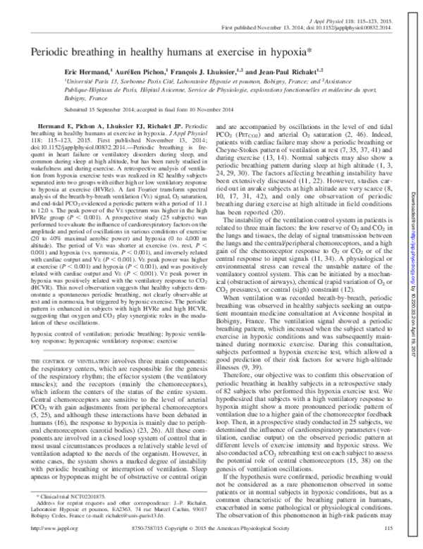 (PDF) Periodic breathing in healthy humans at exercise in hypoxia