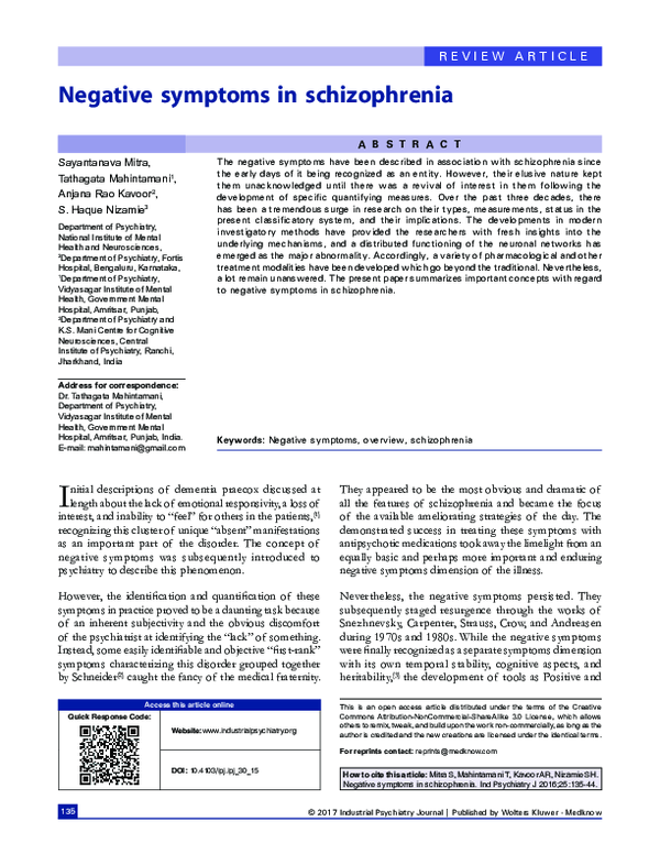 (PDF) Negative symptoms in schizophrenia