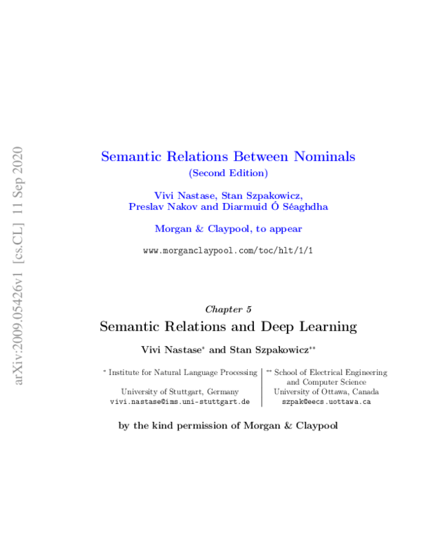 (PDF) Deep Learning for Semantic Relations