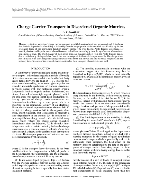 (PDF) Charge Carrier Transport in Disordered Organic Materials in the ...