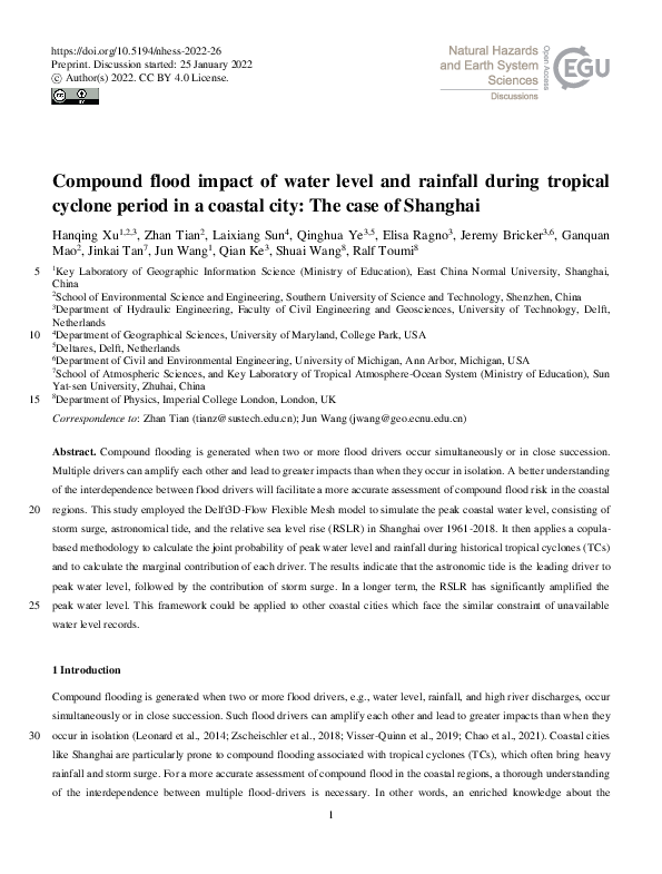 (PDF) Compound flood impact of water level and rainfall during tropical ...