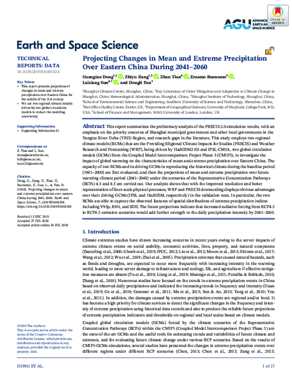 (PDF) Projecting Changes in Mean and Extreme Precipitation Over Eastern ...