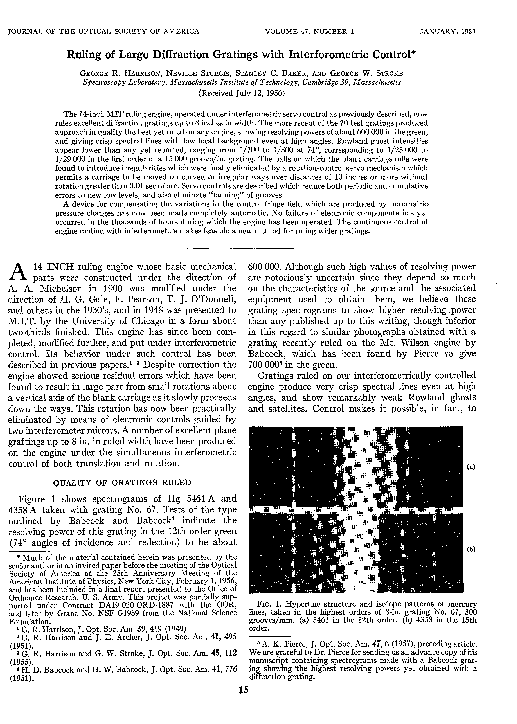 (PDF) Ruling of Large Diffraction Gratings with Interferometric Control