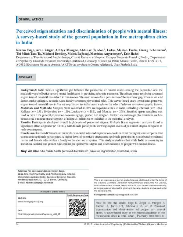 (PDF) Perceived stigmatization and discrimination of people with mental ...