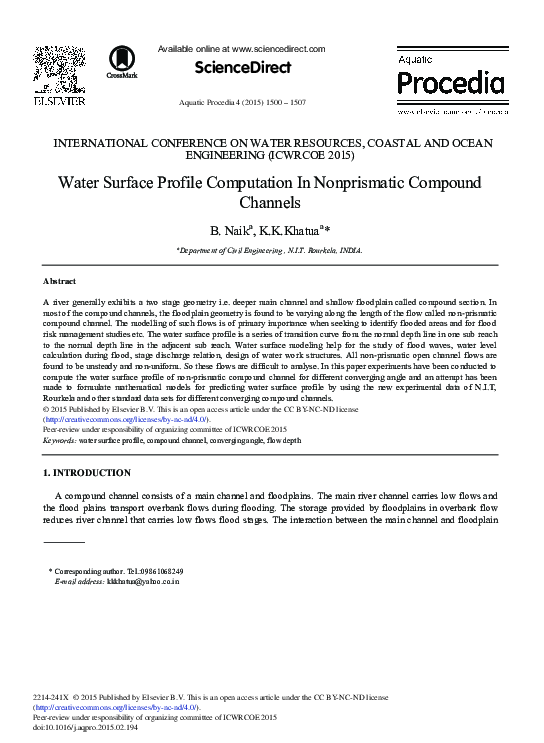 (PDF) Water Surface Profile Computation in Nonprismatic Compound Channels