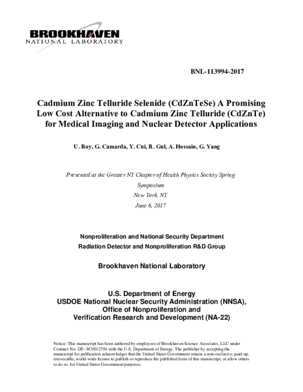 (PDF) Cadmium Zinc Telluride Selenide (CdZnTeSe) A promising low cost