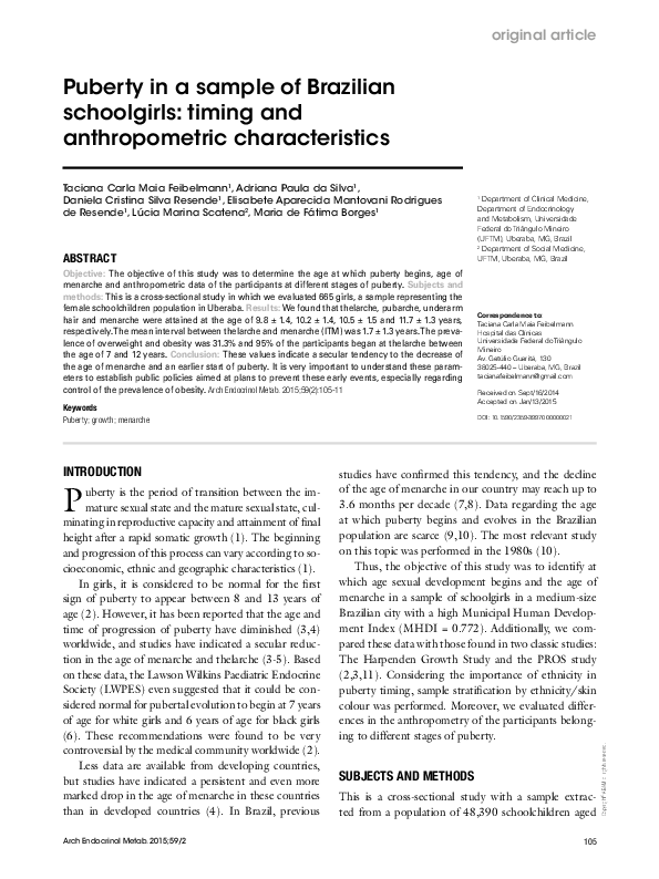 (PDF) Puberty in a sample of Brazilian schoolgirls: timing and ...