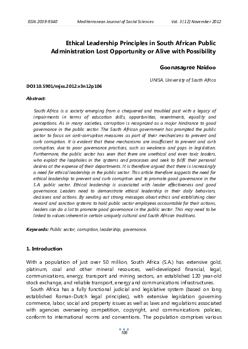 (PDF) Ethical Leadership Principles in South African Public ...