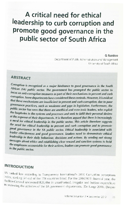 (PDF) A critical need for ethical leadership to curb corruption and ...