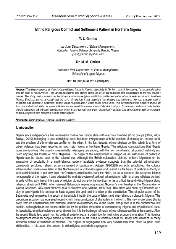 (PDF) Ethno Religious Conflict and Settlement Pattern in Northern Nigeria