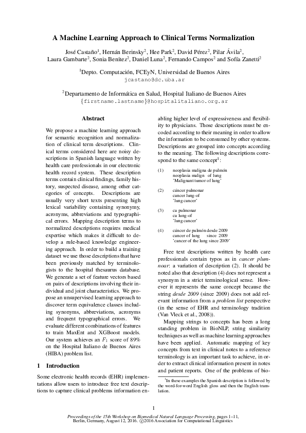 (PDF) A Machine Learning Approach to Clinical Terms Normalization