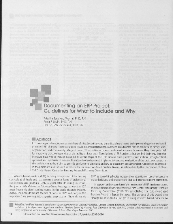 (PDF) Documenting an EBP project: guidelines for what to include and why
