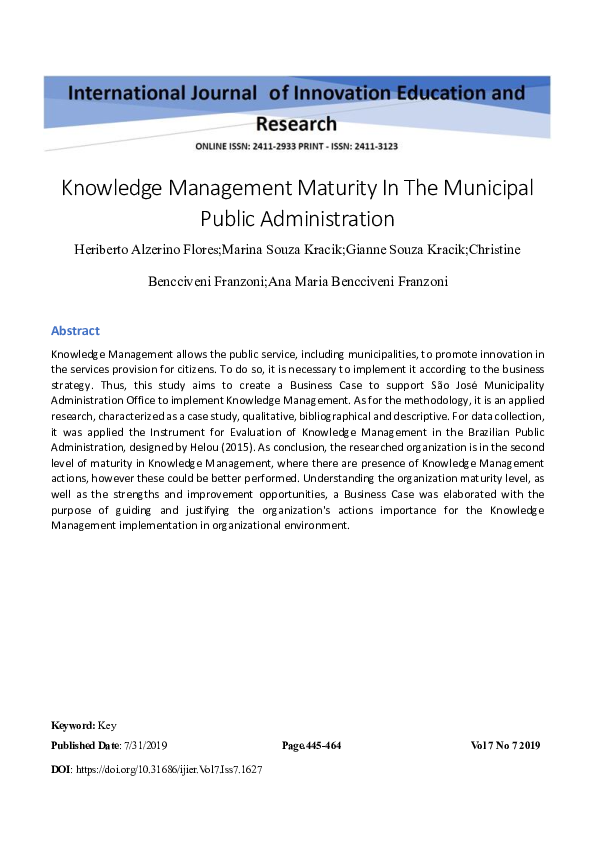 (PDF) Knowledge Management Maturity in the Municipal Public Administration