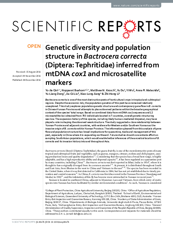(PDF) Genetic diversity and population structure in four species of ...