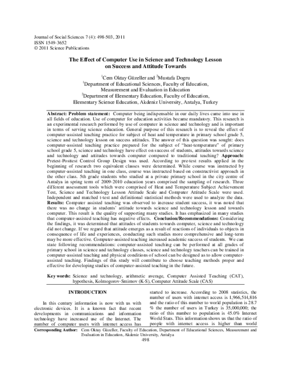 (PDF) The Effect of Computer Use in Science and Technology Lesson on ...