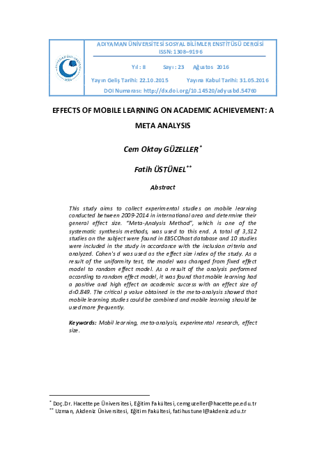 (PDF) Effects of Mobile Learning on Academic Achievement: A Meta ...