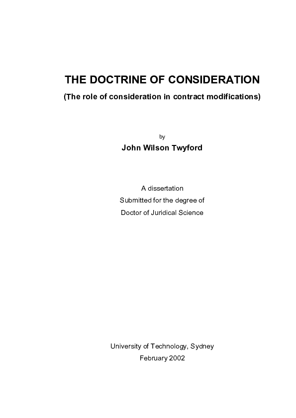 (PDF) The Doctrine of Consideration (the role of consideration in ...