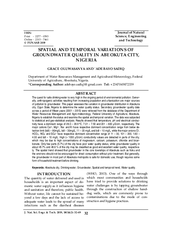 (PDF) Spatial and Temporal Variations of Groundwater Quality in ...