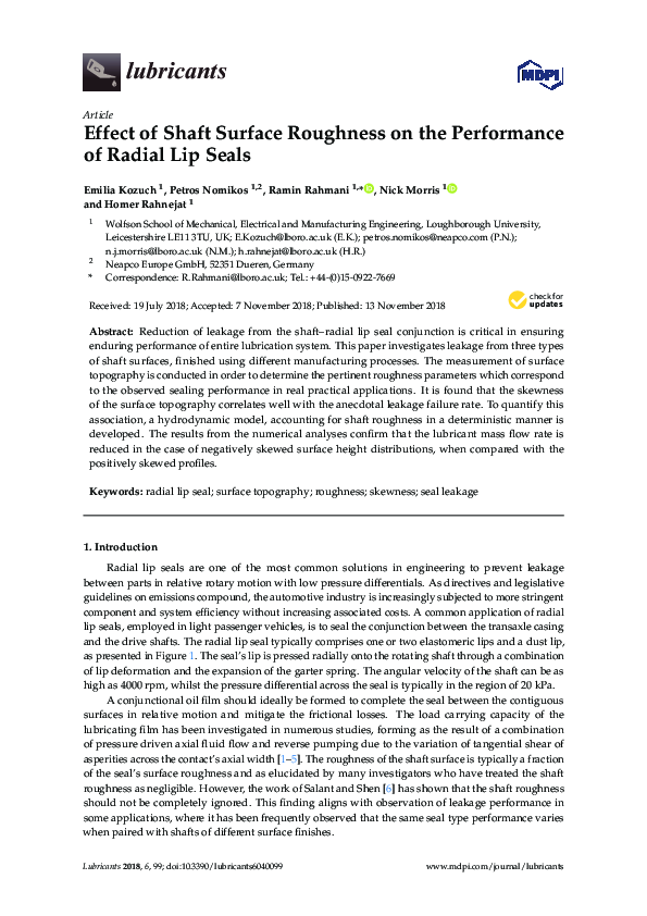 (PDF) Effect of Shaft Surface Roughness on the Performance of Radial