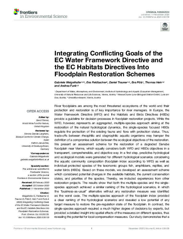 (PDF) Integrating Conflicting Goals of the EC Water Framework Directive and the EC Habitats