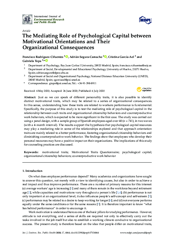 (PDF) The Mediating Role of Psychological Capital between Motivational ...