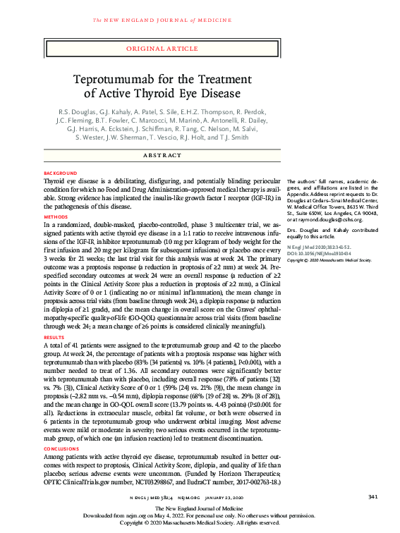 (PDF) Teprotumumab for the Treatment of Active Thyroid Eye Disease
