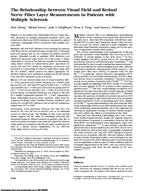 (PDF) The Relationship between Visual Field and Retinal Nerve Fiber ...