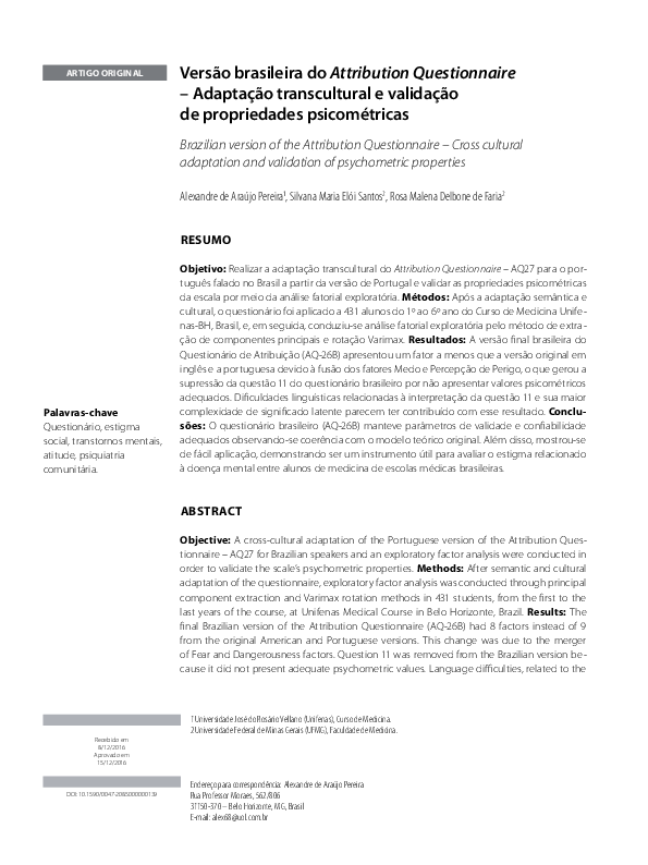 (PDF) Versão brasileira do Attribution Questionnaire – Adaptação ...
