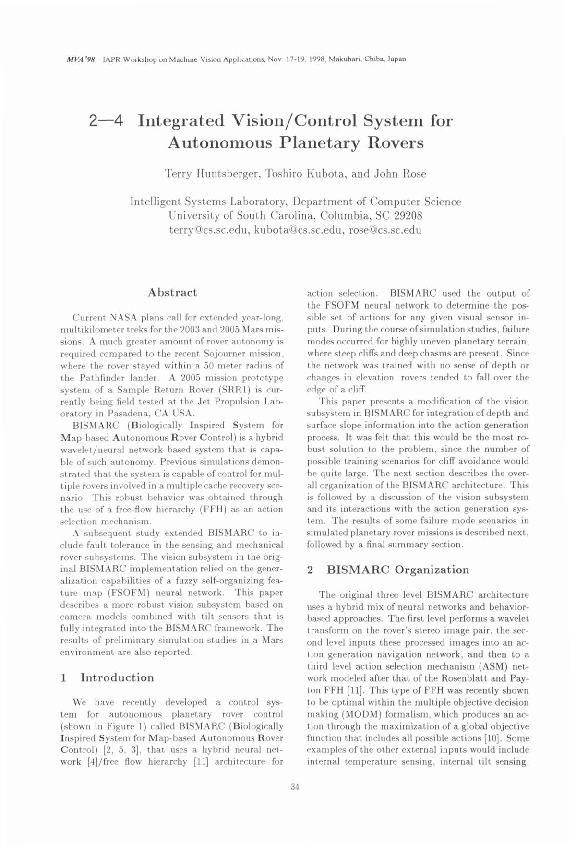 (PDF) Integrated vision/control system for autonomous planetary Rovers