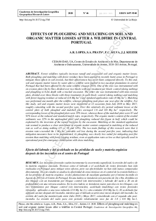 (PDF) Effects of ploughing and mulching on soil and organic matter ...