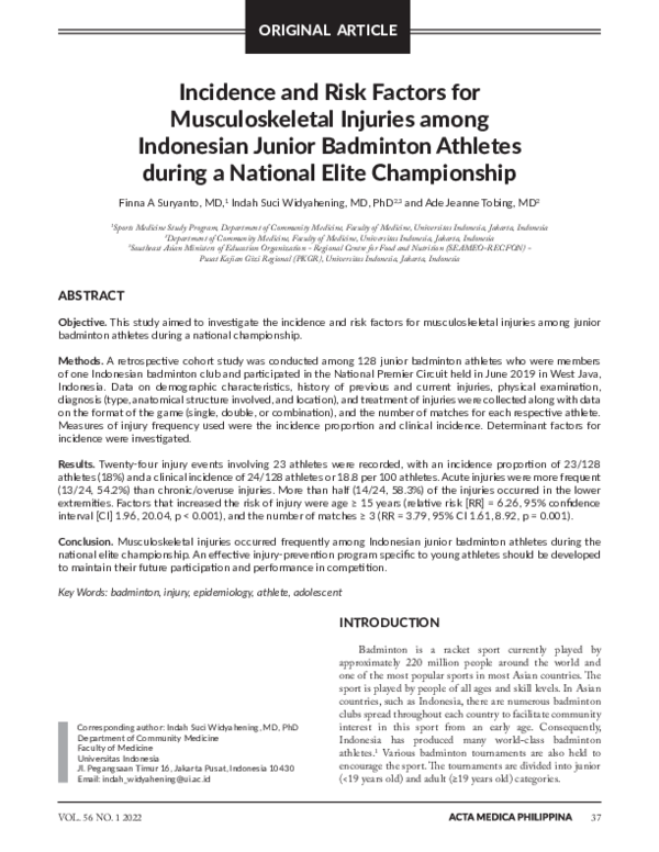 (PDF) Incidence and Risk Factors for Musculoskeletal Injuries among ...