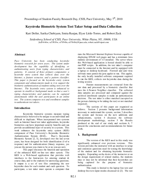 (PDF) Keystroke Biometric System Test Taker Setup and Data Collection Robert Zack Academia.edu