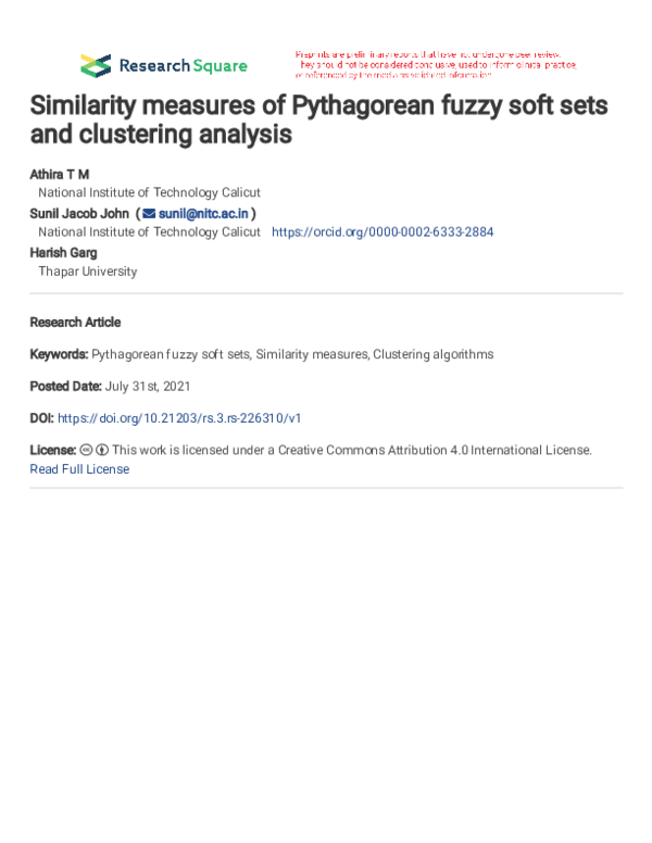 (PDF) Similarity measures of Pythagorean fuzzy soft sets and clustering ...
