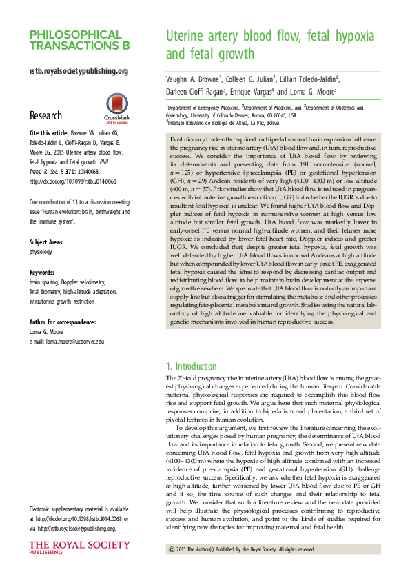 (PDF) Uterine artery blood flow, fetal hypoxia and fetal growth