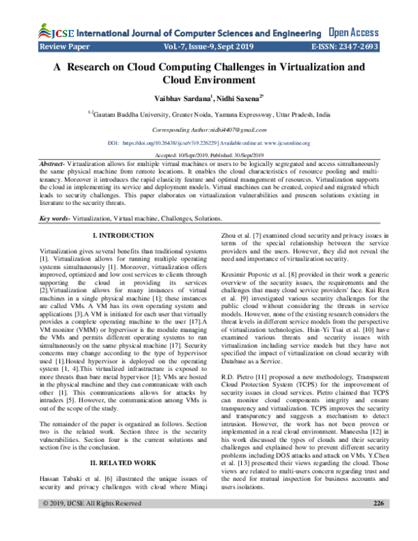(PDF) A Research on Cloud Computing Challenges in Virtualization and ...