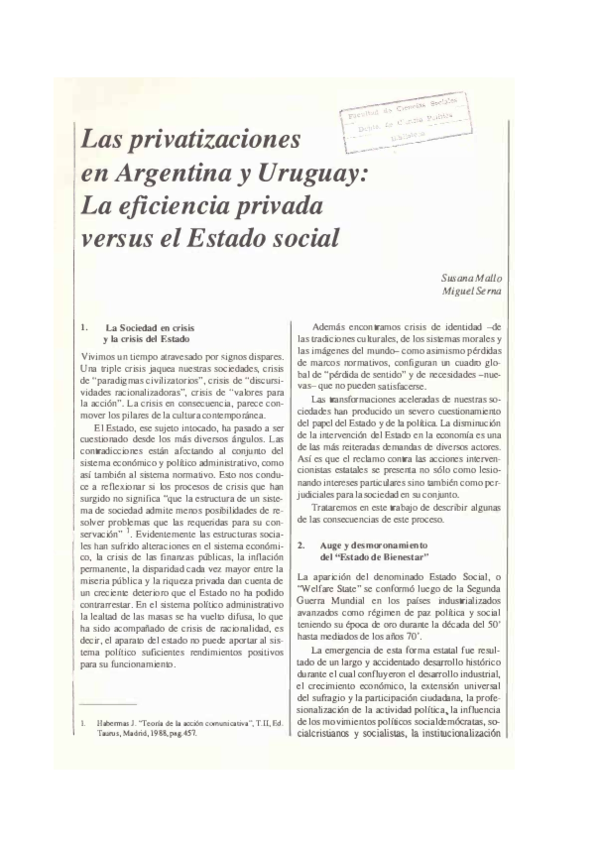(PDF) Las privatizaciones en Argentina y Uruguay: la eficiencia privada ...