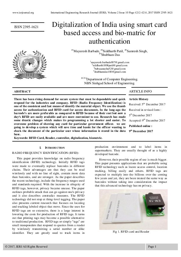 (PDF) Digitalization of India using smart card based access and bio ...