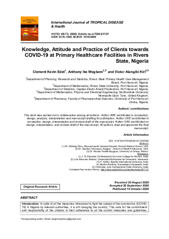 (PDF) Knowledge, Attitude and Practice of Clients towards COVID-19 at ...
