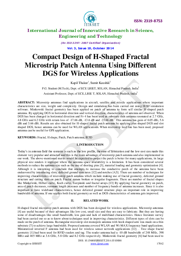 (PDF) Compact Design of H-Shaped Fractal Microstrip Patch Antenna Using ...