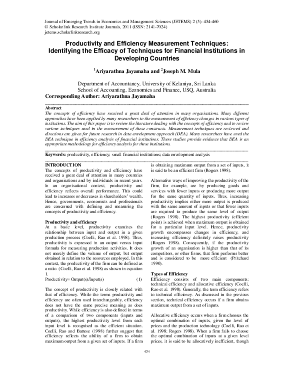 (PDF) Productivity and efficiency measurement techniques: identifying ...